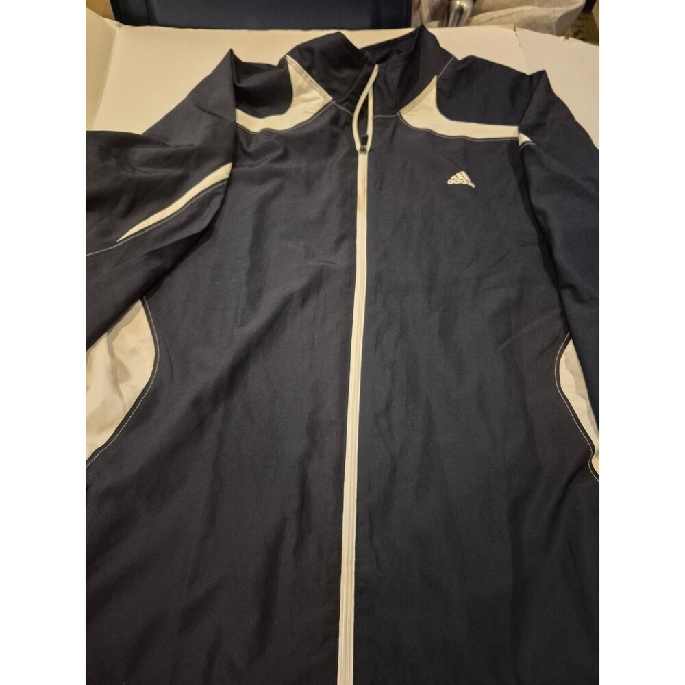 Adidas Mens Black White Xxl Front Zip Long Sleeve Jacket Pre-Owned 3 Stripe